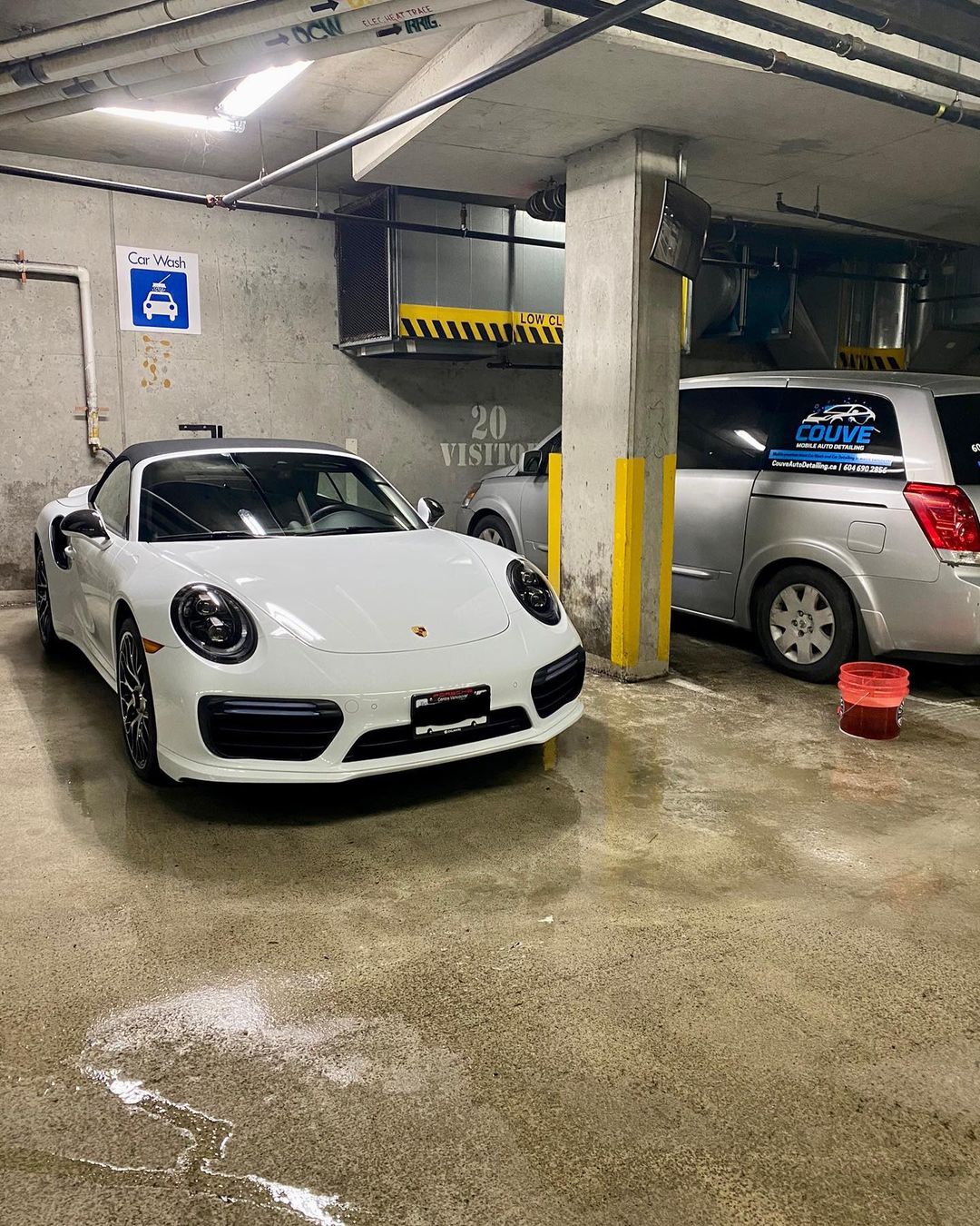 mobile auto detailing on white porsche sports car
